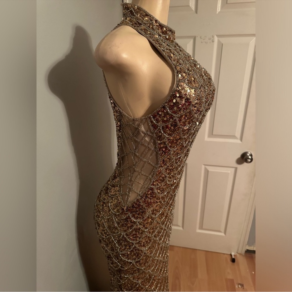 Mac Duggal Copper Sequin Beaded Samantha Stone Gown - Picture 7 of 10